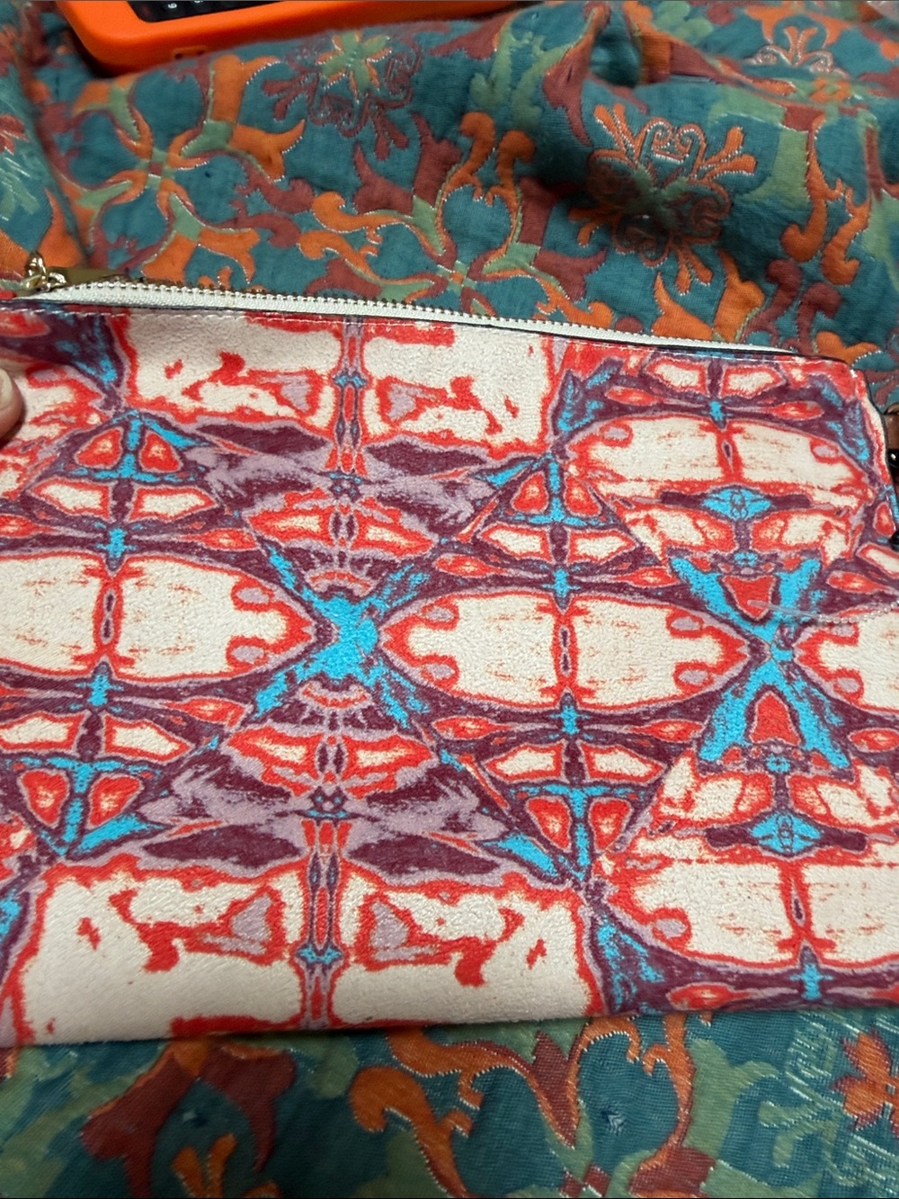 NWT I.N.C ~Colorful Geometric Print Boho Clutch Bag ~Red, Turquoise & Purple